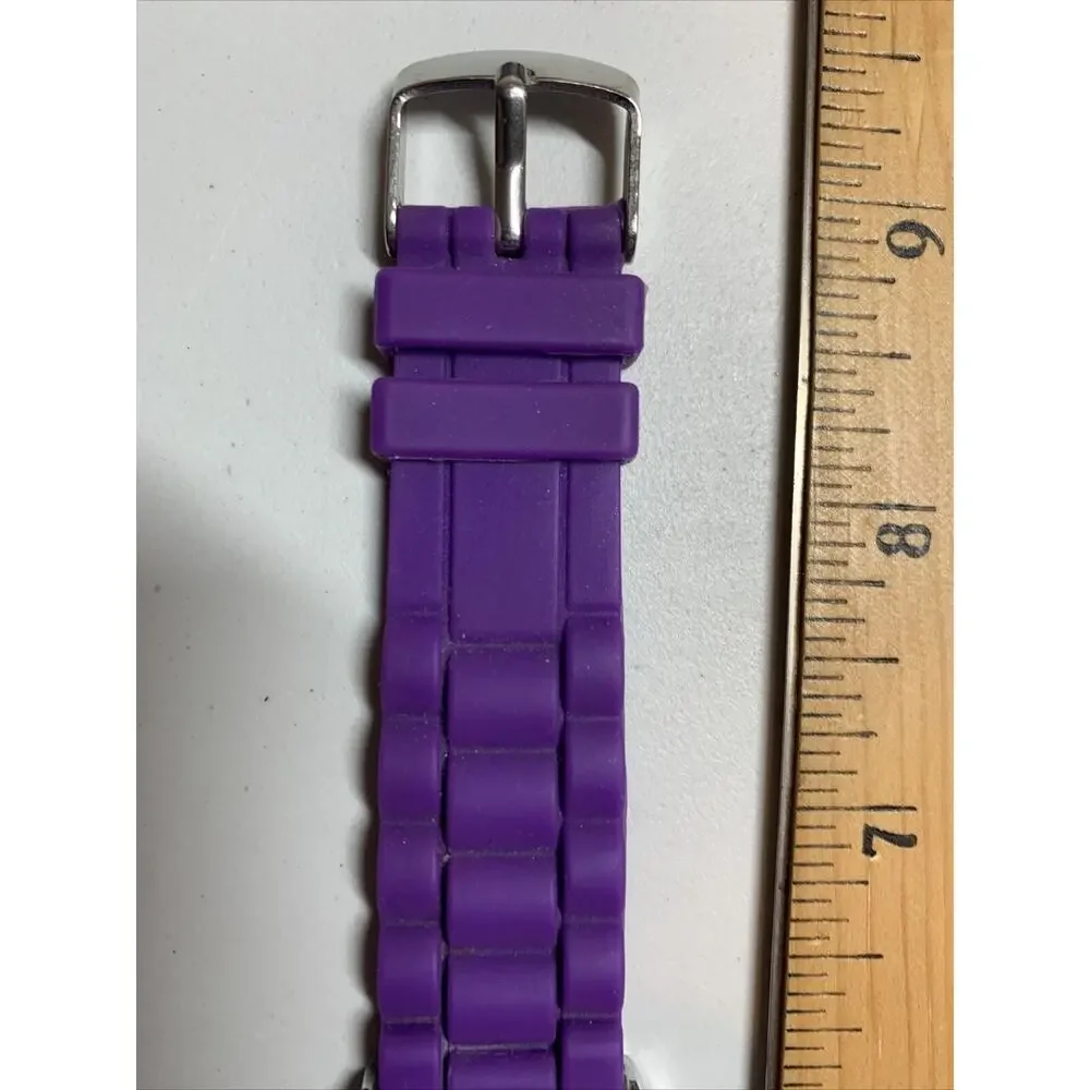 Geneva Purple Women's Wrist Watch with Rhinestone Crystals Silicone Band